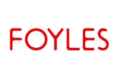 White tile with the logo of Foyles written in red.