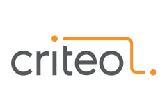 White tile with the word Criteo written in grey beneath an orange line.