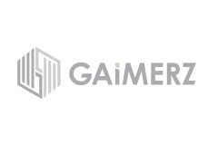 White tile with the word Gaimerz written in grey next to company logo.