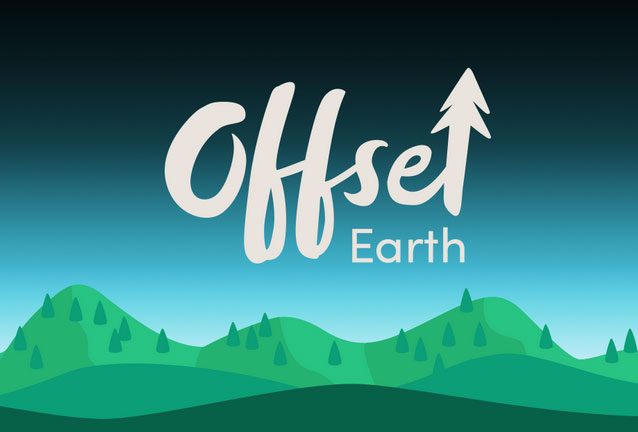 Illustration of a rain forest with the words 'Offset Earth' written in white.