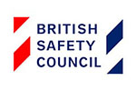 White tile with the words British Safety Council written in red and blue.