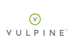 White tile with the word Vulpine written in grey and placed underneath a V placed in a green circle.
