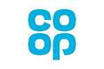 White tile with the word Coop written in blue.