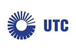 White tile with the word UTC written in blue next to company logo.