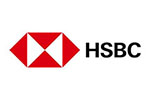 White tile with the letters 'HSBC' written in black next to a bright red company logo.